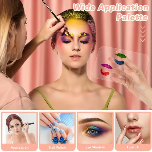Miniatura 7 de Aolso Paleta de maquillaje cosmético acrílico, bandeja de mezcla con espátula de maquillaje y estuche de cuero, paleta de mezcla cosmética