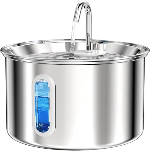 Miniatura 7 de Vividorama Fuente de agua para gatos, tapa de acero inoxidable, fuente de agua para mascotas de 3 L/101 onzas, bebedero para perros con bomba