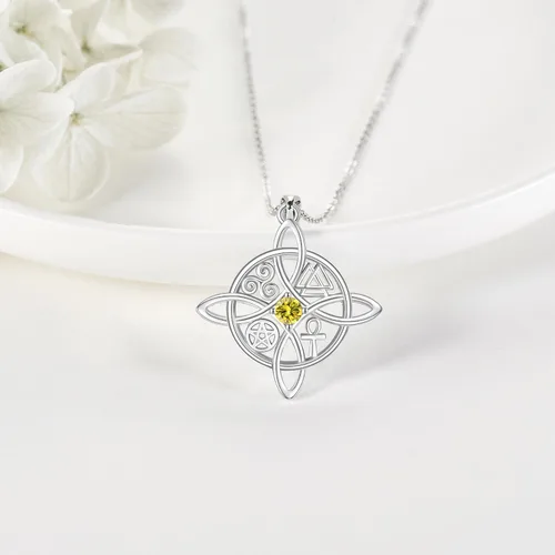 Miniatura 67 de YAFEINI Collar con dije de nudo de bruja de plata de ley, amuleto de bruja de cruz celta, regalo para mujer