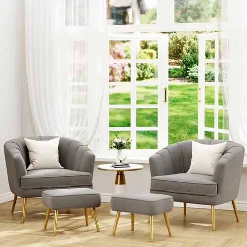 Miniatura 7 de Sillas decorativas de terciopelo con otomana para sala de estar, dormitorio, oficina, ocio, tapizadas, sofá individual, silla con brazo, cómoda Gris