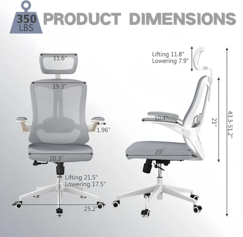 Miniatura 2 de Ergonomic Office Chair - 350LB Comfy Desk Chairs with Adjustable Lumbar Back and Support, Mesh Computer Chairs with Wheels and Arms for Home Office