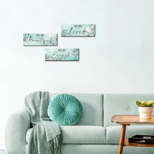 Miniatura 6 de Yookeer 3 Piezas de Arte de Pared Colgante de Madera Floral con Citas Inspiradoras "Eres Hermosa" Imagen para Habitación Decoración Gracias