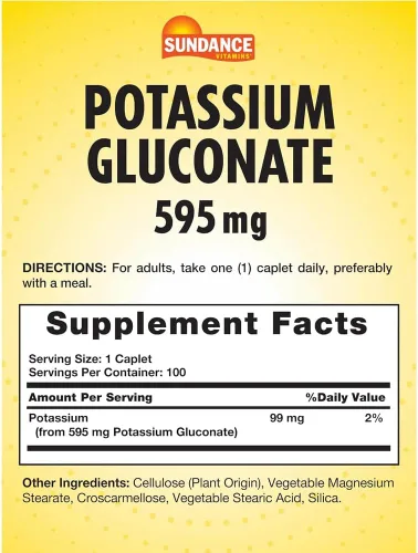 Miniatura 2 de Sundance Vitaminas Gluconato de Potasio 595 mg 100 Comprimidos