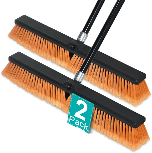 PBHEPJ Escoba de empuje de 24 pulgadas para exteriores, resistente, escoba de tienda con mango largo de 60 pulgadas para limpiar azulejos al aire