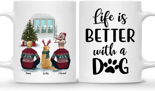Miniatura 15 de Taza Personalizada de Gossby para Perros - La vida es mejor con perros (2 hombres - 2 perros) - Taza de perro personalizable para papás de perros