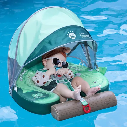 Miniatura 4 de Flotador Mambobaby con cola para bebé con toldo, flotador de piscina sólido, entrenador de natación infantil, entrenamiento de natación tumbado