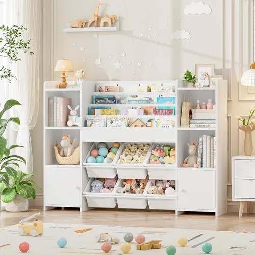 Miniatura 7 de FINETONES Organizador de almacenamiento de juguetes con 6 contenedores de juguetes, estantería organizadora de juguetes para niños con 6 Blanco