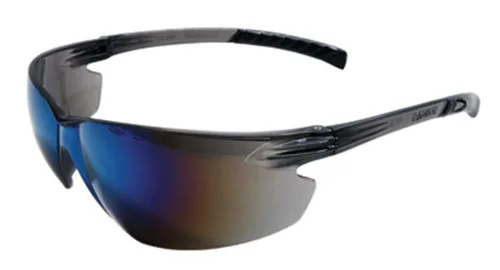Radnor Gafas de seguridad azul espejo antiarañazos clásico Plus sin marco carbón templo flexible con empuñaduras envolventes Single Ansi Z87+ -1