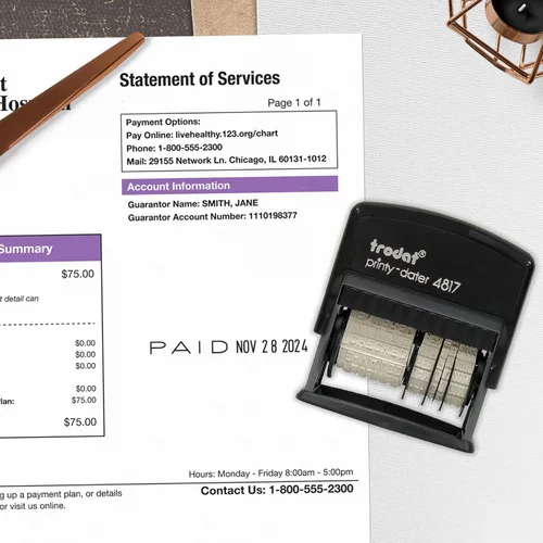 Miniatura 7 de Trodat Printy 4817 Economy Dial-A-Phrase, 12 mensajes populares de oficina, mes en letras, día y año en números, sello de fecha de goma – Negro