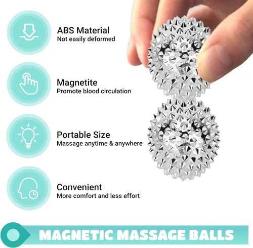 Miniatura 4 de Bola de masaje puntiaguda, bolas magnéticas, bola de masaje de mano, bola plateada, 1 par, bola de acupuntura de mano para adultos y niños, bolas