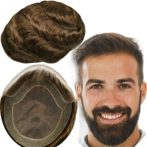Miniatura 7 de Tupé para hombres y hombres, piezas de cabello para hombre, sistema de reemplazo de prótesis onduladas de tupé, 100% cabello humano real europeo