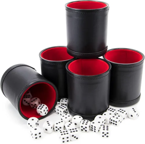 Miniatura 8 de Brybelly Juego de dados con taza de dados – Perfecto para juegos de dados de casino para la familia de dados de cuero – Coctelera de dados de póker