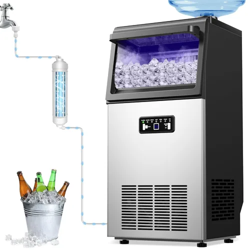 Miniatura 19 de Máquina comercial para hacer hielo debajo del mostrador, 88 libras/día con almacenamiento de 55 libras, máquina de hielo independiente de acero