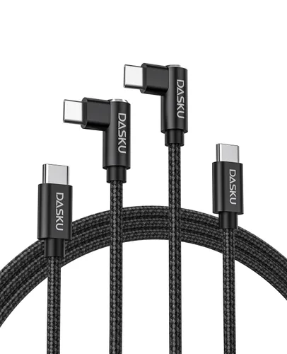 Miniatura 14 de Cable USB C a USB C de 90 grados, paquete de 2 cables de carga de 6 pies y 60 W, para iPhone 17 Pro Max, trenzado de ángulo recto largo tipo C, Negro
