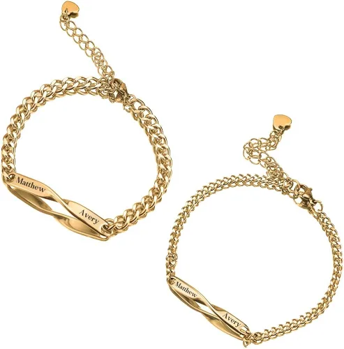 LoraPetid Pulseras a juego personalizadas para parejas, pulseras magnéticas con nombre personalizado, joyería ajustable para parejas, regalos de San
