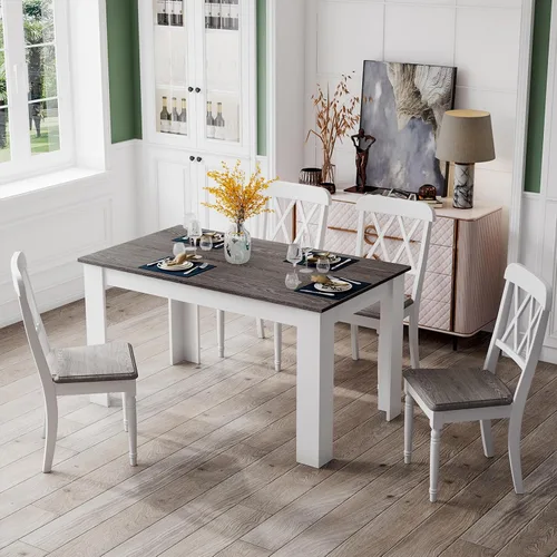 Miniatura 4 de Giantex Mesa de comedor de madera, mesa de cocina moderna para 4, mesa de comedor rectangular para cocina, comedor, sala de estar, muebles