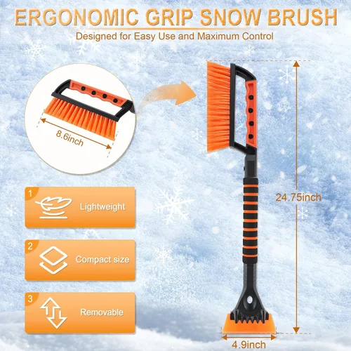 Miniatura 3 de LivTee Rascador de hielo y cepillo de nieve para parabrisas de automóvil, herramienta de eliminación de nieve extraíble de 24.75 pulgadas