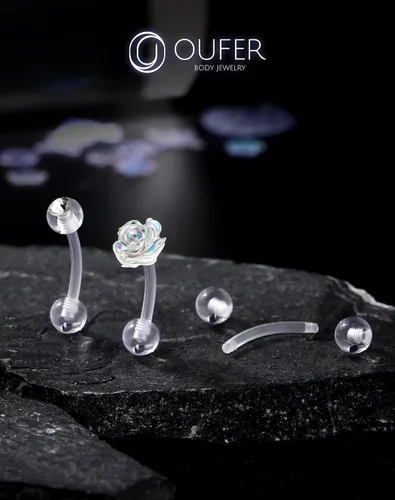 Miniatura 6 de OUFER 3 piezas de joyería para piercing de rook, piercings de plástico para cirugía, joyería de piercing de cejas transparente, anillos de ceja