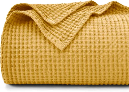 Miniatura 68 de PHF - Manta de punto gofre 100% de algodón tamaño king para cama, cobija ligera transpirable a prueba de engancho, ideal para acolchado en climas