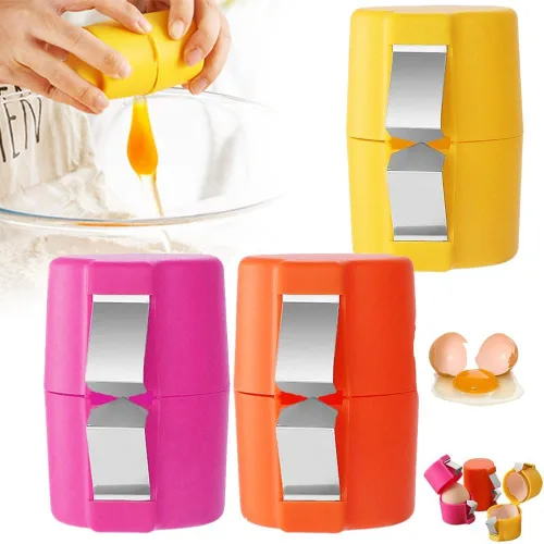 Miniatura 10 de Galleta y pelador de huevos de naranja – Rompe cáscara de huevo de acero inoxidable, separador y cortador para huevos crudos y duros
