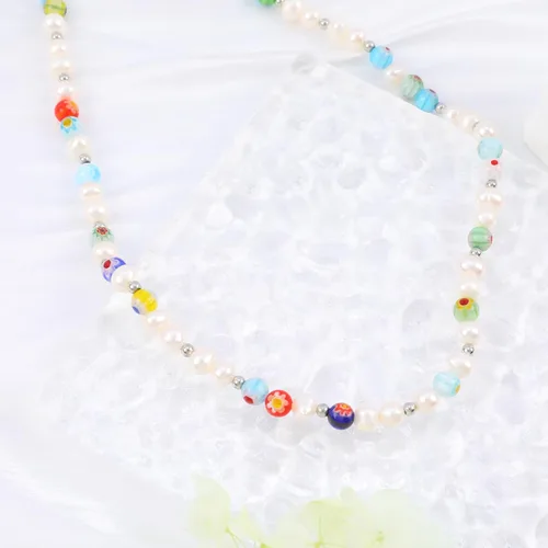 Miniatura 4 de Collar de perlas para mujeres y niñas, collar de cadena de perlas con clip de papel, collar de cadena de perlas de medio eslabón, collar de perlas