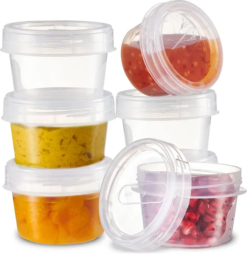 PLASTICPRO Paquete de 6 recipientes de almacenamiento de alimentos con tapa giratoria con rosca transparente, recipientes reutilizables de