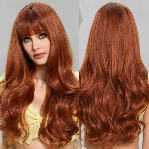 Miniatura 27 de HAIRCUBE Peluca Auburn con Flequillo Cabello Largo con Flequillo Cabello Rojo Apariencia Natural Resistente al Calor Peluca Sintética Juego Diario