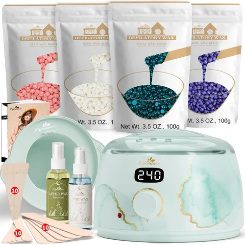 Miniatura 15 de Lifestance Kit de depilación para mujeres y hombres - Calentador digital L3 Amethyst Trace, forro de silicona para recipiente de cera, depilación