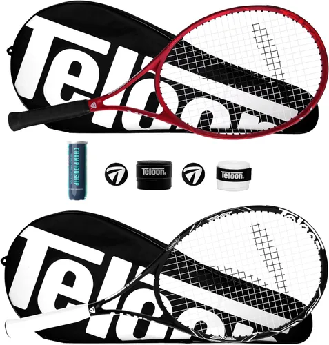 Miniatura 9 de Teloon Raquetas de tenis para adultos, 2 piezas, raqueta de tenis recreativa de 27 pulgadas para hombres y mujeres, estudiantes universitarios