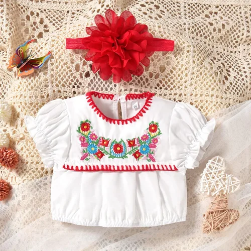 Miniatura 2 de HINTINA Conjunto de ropa de fiesta de Cinco de Mayo para bebé niña mexicana bordados florales