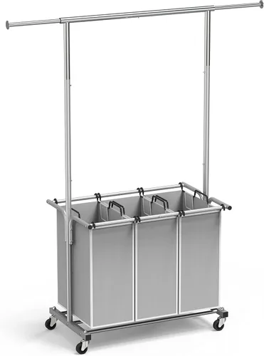 Miniatura 9 de Simple Houseware Clasificador de ropa de 3 bolsas con barra extensible para colgar ropa Plata