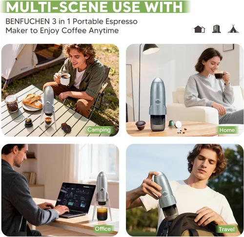 Miniatura 2 de Máquina de café espresso portátil 3 en 1 sobre la marcha, cafetera eléctrica de autocalentamiento, mini cafetera de mochilero compatible con Gris