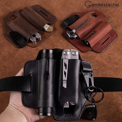Miniatura 6 de Gentlestache Funda de cuero para Leatherman Multitool - Organizador de bolsillo EDC con soporte para llaves y funda de linterna, color negro