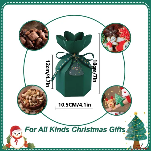 Miniatura 2 de 20 piezas de cajas de regalo de Navidad con tapa, juego de fiesta de galletas, caja de papel para golosinas con moño, tamaño pequeño, envoltorio