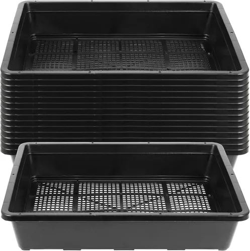 SINJEUN Paquete de 15 bandejas de malla para principiantes, bandeja de plástico de 15 x 12 pulgadas, bandejas de germinación de plantas de malla