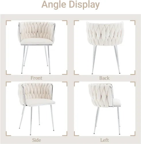 Miniatura 5 de Juego de 2 sillas de comedor de terciopelo, sillas tapizadas tejidas para sala de estar, sillas modernas de cocina y comedor, sillas decorativas