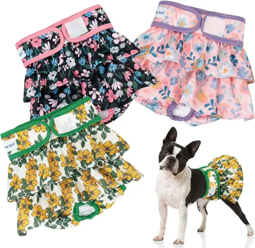 Miniatura 10 de Pet Soft Pañales para Perras Hembras – Paquete de 3 Pañales Lavables Estilo Vestido para Perras Hembras en Celo – Bragas Reutilizables