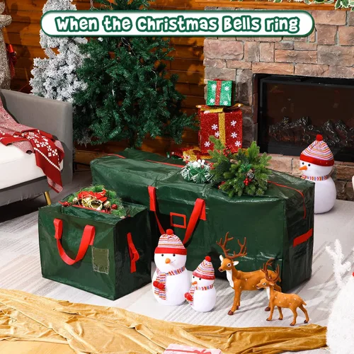 Miniatura 3 de 5 bolsas de almacenamiento para árbol de Navidad, bolsas de guirnalda, árbol artificial desmontado con asas reforzadas, contenedor impermeable