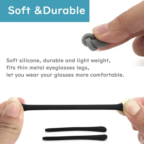 Miniatura 2 de 8 pares de puntas de punta de lentes para orejas, tubos antideslizantes, puntas de repuesto de silicona para patas de metal fino, 4 negro/4 blanco
