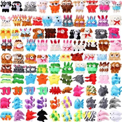 Leyndo - 200 piezas de mini animales de peluche a granel para niños, pequeños animales de peluche, llavero de juguetes de peluche pequeños para