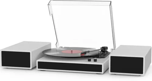Tocadiscos de vinilo con 2 altavoces estéreo externos, giradiscos con transmisión por correa y soporte Bluetooth, 3 velocidades, salida RCA