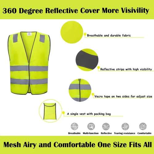 Miniatura 5 de Paquete de 20 chalecos de seguridad a granel, color amarillo, reflectantes, de alta visibilidad, construcción ANSI Clase 2, chalecos de trabajo