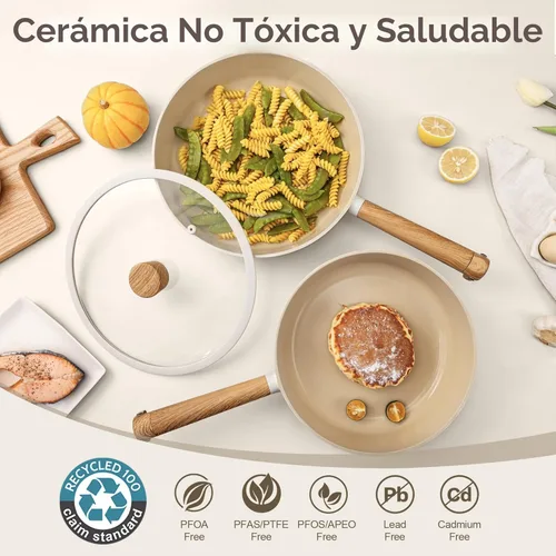 Miniatura 5 de SENSARTE Juego de utensilios de cocina antiadherentes de cerámica, no tóxicos, juego de ollas y sartenes saludables de cerámica con mango que se