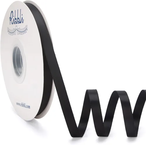 Ribbli Cinta de satén negra de doble cara de 3/8 pulgadas x 50 yardas, cinta negra para envolver regalos, manualidades, decoración de boda, lazos,