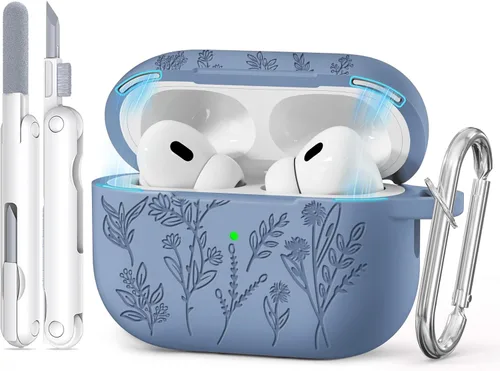 Miniatura 38 de Funda para Airpods Pro 3 con tapa magnética, fundas grabadas con flores para Apple AirPods Pro de 3ª generación 2025, funda de silicona suave