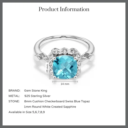 Miniatura 118 de Gem Stone King Anillo de compromiso de plata de ley 925 de 0.315 in con piedra natal y zafiro blanco creado Anillo de compromiso de boda