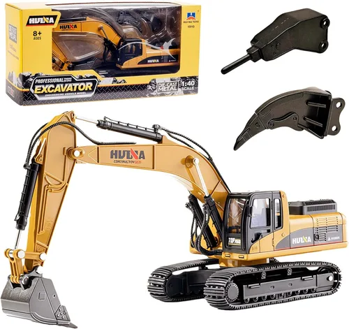 Gemini&Genius Juguetes para excavadoras, vehículos de construcción, juguetes para excavadoras de vehículos a escala 1/40, graduador fundido a