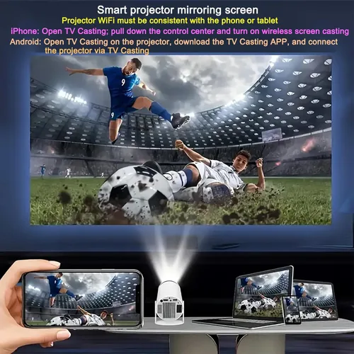 Miniatura 7 de Proyector HY300 con WIFI6 y Bluetooth, soporte 4K 1080P con Android TV 11.0, mini proyector portátil giratorio 180°, proyector de película auto