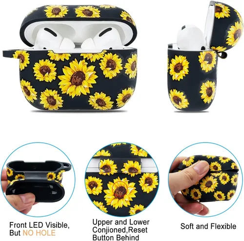 Miniatura 3 de Funda para AirPods Pro 2 de silicona suave - Funda con estampado floral para el segundo estuche de carga de Apple AirPod Pro - Protector con llavero
