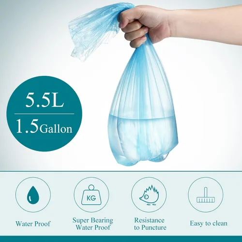 Miniatura 3 de 200 bolsas de basura pequeñas de 1.5 galones, sin perfume, fuertes, mini bolsas de basura coloridas para cocina, baño, oficina, hogar, dormitorio